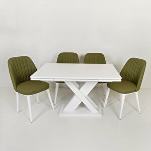 Ihalara Beyaz Açılır Mutfak Masası Amanos Beyaz Yeşil Mutfak Sandalye Takımı