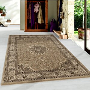 İran Halısı Bordürlü Çiçek Desenli Sık Dokuma Bej Halı Oturma Odası Halısı Salon Halısı 120x170 cm