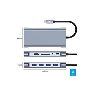 Shaza 11in1 Usb Type-c Hub Port Adaptör Hdmi Usb Ethernet Pd Girişli