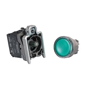 Schneider 220v 22mm - 1na+1nk Yeşil Led Işıklı Normal Buton