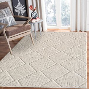Juiz Beyaz Geometrik Desen Halı - Ju001 120x180 cm