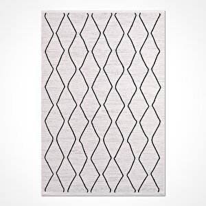 Liza Beyaz Siyah Geometrik Desen Halı - 18561 100x200 cm