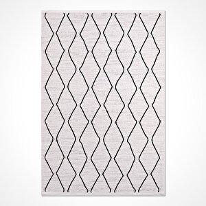 Liza Beyaz Siyah Geometrik Desen Halı - 18561 100x300 cm