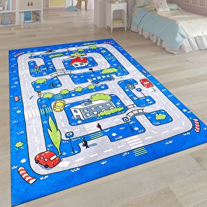 Araba Yol Yıkanabilir Çocuk Baskı Kilim - 6057 80x150 cm