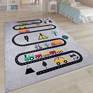 Gri Yıkanabilir Çocuk Baskı Kilim - 6037