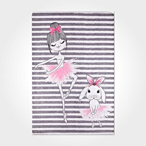 Gri Pudra Balerin Yıkanabilir Çocuk Baskı Kilim - 6035