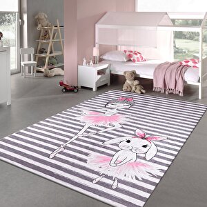 Gri Pudra Balerin Yıkanabilir Çocuk Baskı Kilim - 6035