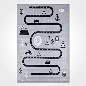 Araba Yol Yıkanabilir Çocuk Baskı Kilim - 6032