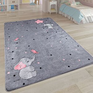 Gri Fil Figür Yıkanabilir Çocuk Baskı Kilim - 6012 120x180 cm