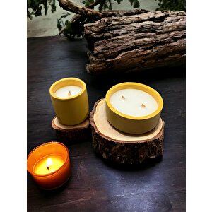 Bumbum 2'li Özel Seri Soya Wax %100 Naturel Renkli Beton Saksılı Vanilya Kokulu Candle Dekoratif Mum Handmade El Yapımı Açık Sarı