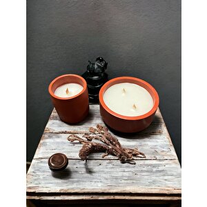 Bumbum 2'li Özel Seri Soya Wax %100 Naturel Renkli Beton Saksılı Kahve Kokulu Candle Dekoratif Mum Handmade El Yapımı Kiremit