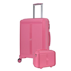 Premium Polipropilen Kırılmaz 2'li Valiz Seti Orta Boy Ve Makyaj 2'li Set Pembe V303