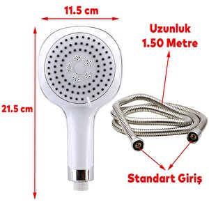 Duş Seti Banyo Fıskiyesi Duş Başlığı Seti Fiskiyesi Telefonu Yuvarlak Başlık Metal Hortum Beyaz