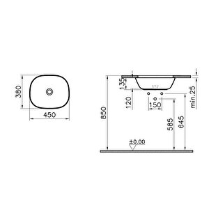 Vitra Plural 7810b474-1083 Kare Alçak Tezgahaltı Lavabo, Vitra Clean, 45 Cm, Mat Kil Beji