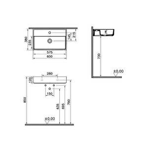 Vitra Archiplan 7401b003-0041 Dar Lavabo, 60x38 Cm, Beyaz