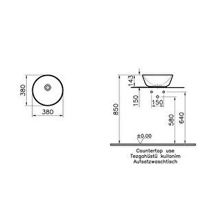 Vitra Geo 7421b003-0016 Yuvarlak Çanak Lavabo, Beyaz