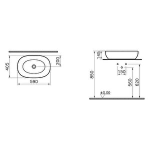 Vitra Outline 5995b403-0016 Oval Lavabo, Vitra Clean, 60 Cm, Beyaz