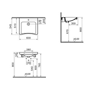 Vitra S20 5289b003-0001 Özel İhtiyaç Lavabosu, 60 Cm, Beyaz