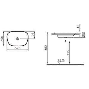 Vitra Frame 5653b401-0016 Tezgah Üstü Tv Lavabo, Vitra Clean, 57 Cm, Mat Beyaz