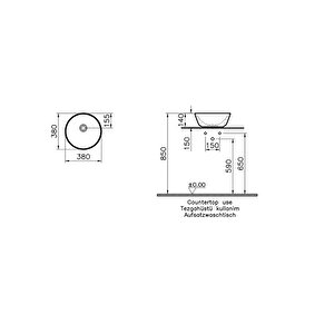 Vitra Geo 7421b083-0016 Yuvarlak Çanak Lavabo, 38 Cm, Mat Siyah