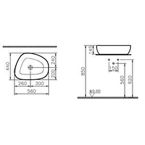 Vitra Outline 5991b403-0016 Asimetrik Lavabo, Vitra Clean, 56 Cm, Beyaz