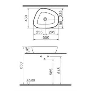 Vitra Outline 5991b403-0016 Asimetrik Lavabo, Vitra Clean, 56 Cm, Beyaz