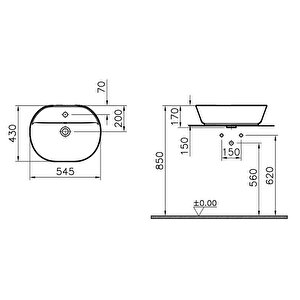 Vitra Geo 7428b003-0041 Oval Çanak Lavabo, Beyaz