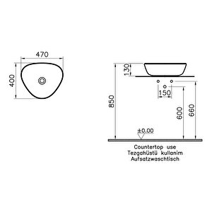 Vitra Plural 7812b474-0016 Üçgen Alçak Çanak Lavabo, Vitra Clean, 47 Cm, Mat Kil Beji