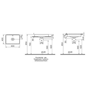 Vitra Metropole 7535b001-1398 Dikdörtgen Çanak Lavabo, 60cm, Mat Beyaz