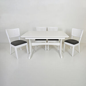 Misis Beyaz Açılır Dikdörtgen Mutfak Masası / İznik Hasırlı Beyaz  -  Antrasit Mutfak Sandalye Takımı