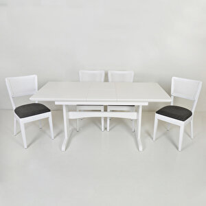 Misis Beyaz Açılır Dikdörtgen Mutfak Masası / İznik Hasırlı Beyaz  -  Antrasit Mutfak Sandalye Takımı