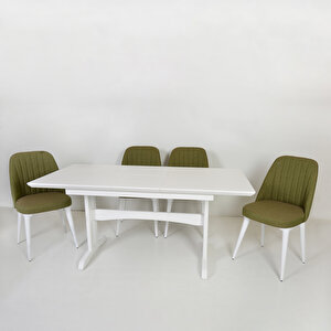 Misis Beyaz Açılır Dikdörtgen Mutfak Masası / Amanos Beyaz  -  Yeşil Mutfak Sandalye Takımı