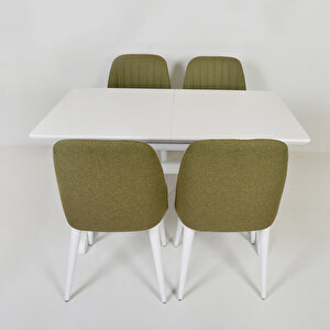 Misis Beyaz Açılır Dikdörtgen Mutfak Masası / Amanos Beyaz  -  Yeşil Mutfak Sandalye Takımı