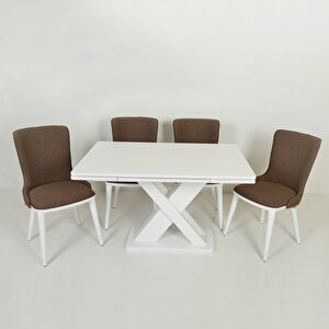 Ihlara Beyaz Açılır Mutfak Masası / Ihlara Kahve  -  Beyaz Mutfak Sandalyesi
