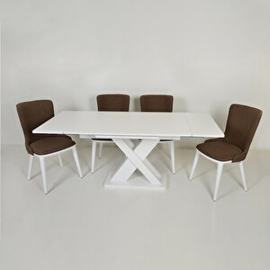 Ihlara Beyaz Açılır Mutfak Masası / Ihlara Kahve  -  Beyaz Mutfak Sandalyesi
