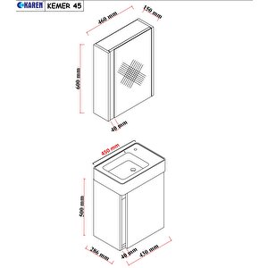 Karen Banyo Kemer 45 Cm,lavabolu,aynalı,banyo Dolabı,mat Antrasit,lavabo Dahil