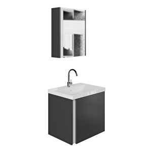 Karen Banyo Kemer 60 Cm, Lavabolu, Aynalı, Banyo Dolabı, Mat Antrasit, Lavabo Dahil