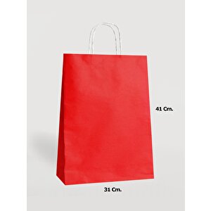 Büküm Saplı Kraft Kağıt Çanta Karton Hediyelik Poşet Torba - Kırmızı - 31x41 Cm. - 25 Adetlik Paket