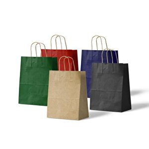 Büküm Saplı Kraft Kağıt Çanta Karton Hediyelik Poşet Torba - Mavi - 18x24 Cm. -25 Adetlik 4 Paket