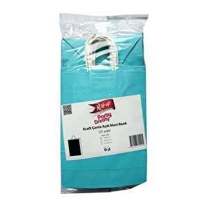 Büküm Saplı Kraft Kağıt Çanta Karton Hediyelik Poşet Torba - Mavi - 18x24 Cm. - 25 Adetlik 2 Paket