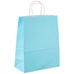 Büküm Saplı Kraft Kağıt Çanta Karton Hediyelik Poşet Torba - Mavi - 18x24 Cm. - 25 Adetlik 2 Paket
