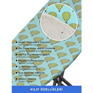 Ütü Masası Kılıfı Örtüsü Bezi, Turkuaz Uçan Balon Süngerli Ve Keçeli, Yanmaz, Ayarlanabilir 48x138 Cm