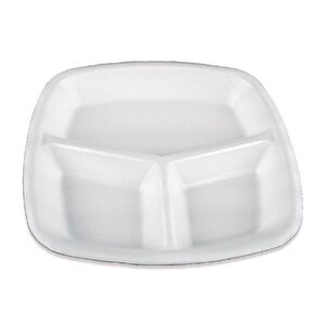 Dağyüce Tek Kullanımlık Köpük 3 Bölmeli Tabldot Köpük Tabak - 23.5x25 Cm. - 10 Adetlik 3 Paket