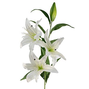 Yapay Çiçek Beyaz Lilyum 3 Kafalı Uzun Dal Çiçek Zambak Lily Flowers 80cm