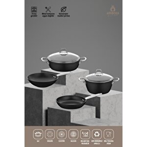 Dark 6 Parça 28 Cm Wok Tavalı, Tencere Seti