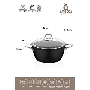Amboss Dark 6 Parça 28 Cm Wok Tavalı, Tencere Seti