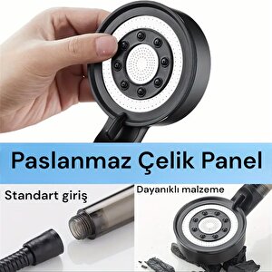 5 Fonksiyonlu Çelik Su Tasarruflu Filtreli Turbo Jet Duş Başlığı Siyah