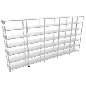 Rafburada® 7 Katlı 5'li Bitişik Galvaniz Çelik Raf.depo,dosya Raf 31x375-1.00 Mm-300 Cm