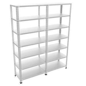 Rafburada® 7 Katlı Duble Galvaniz Çelik Raf.depo,arşiv,dosya Rafı 43x186-0.70 Mm-300 Cm