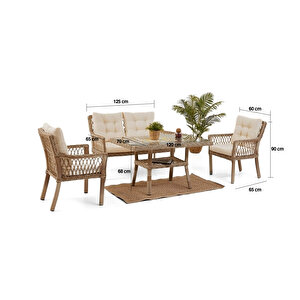 Pure  Rattan Bahçe Balkon  Oturma Grubu(2+1+1+Masa) - 606 Krem